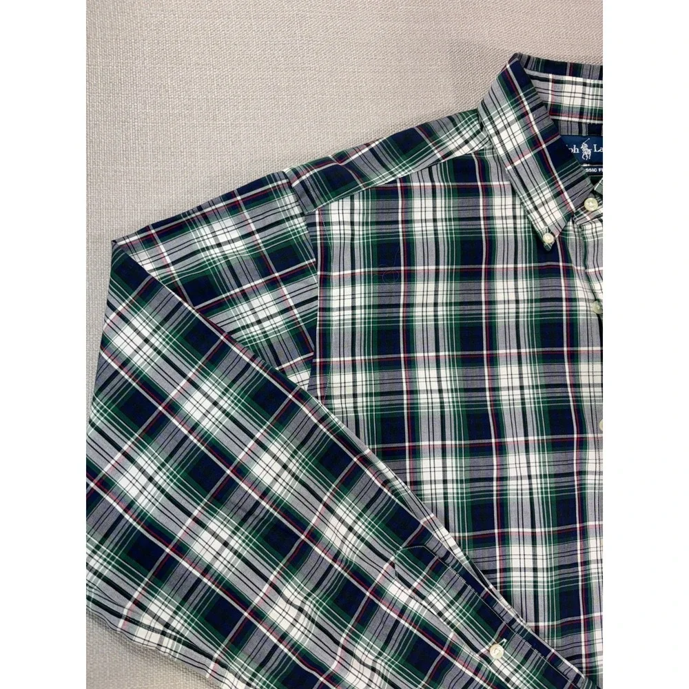 Vintage Polo Ralph Lauren Men's Plaid Classic Fit Button Up Dress Shirt Size L